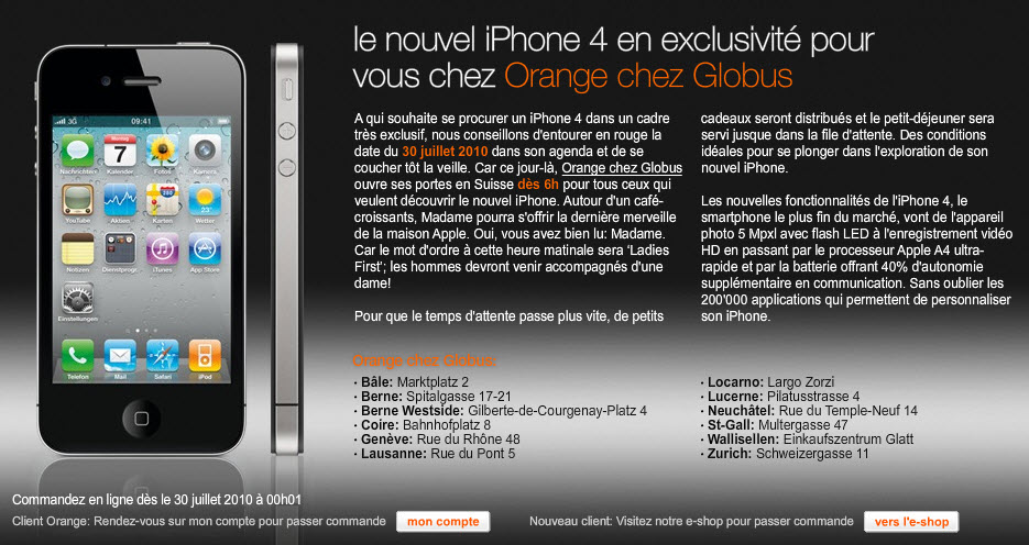 iPhone 4 en Suisse, Orange dégaine en premier iPhone 4 en Suisse, Orange dégaine en premier